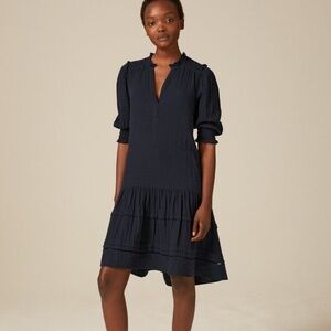 ME + EM Black Cheesecloth Pleat Swing Dress